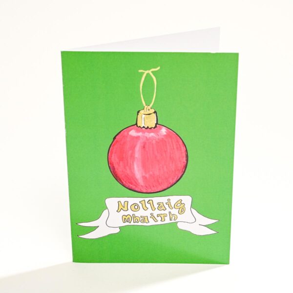 Nollaig mhaith Irish language Christmas card with Christmas tree decoration illustration for sale - photo 0209