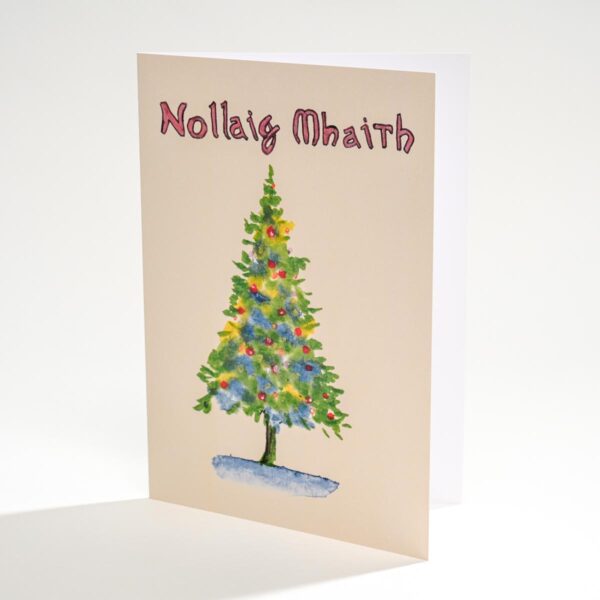 Nollaig mhaith Irish language Christmas card with Christmas tree illustration for sale - photo 0229