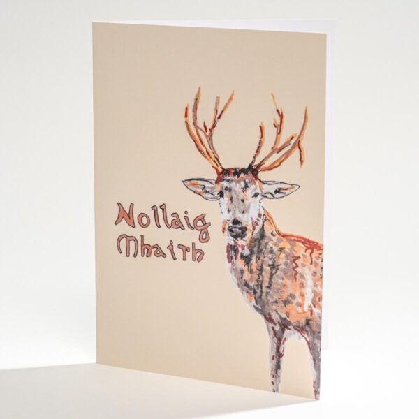 Nollaig mhaith Irish language Christmas card, deer illustration