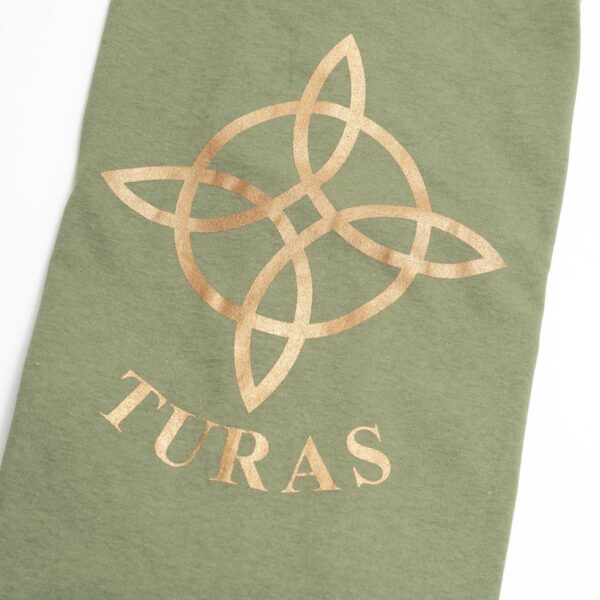 Cotton t-shirt with the word Turas and a Celtic symbol Irish gift for sale by Journey East bus and walking tours in Belfast Northern Ireland - photo 1197