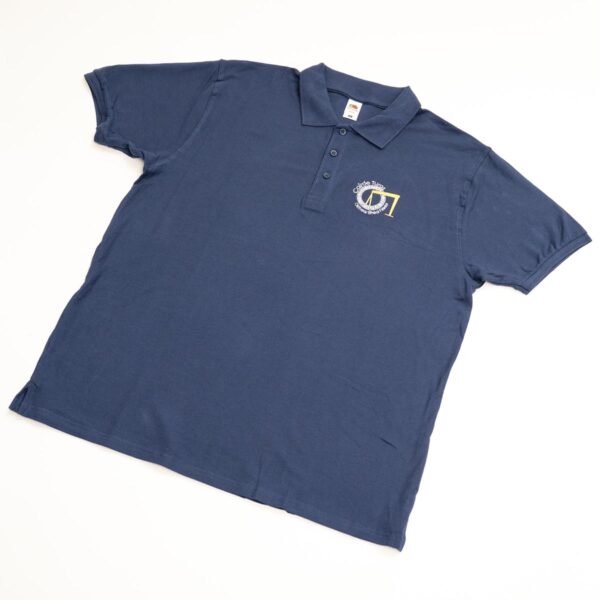 Mens navy blue Cairde Turas cotton polo t-shirt for sale by Journey East bus and walking tours in Belfast Northern Ireland - photo 1165