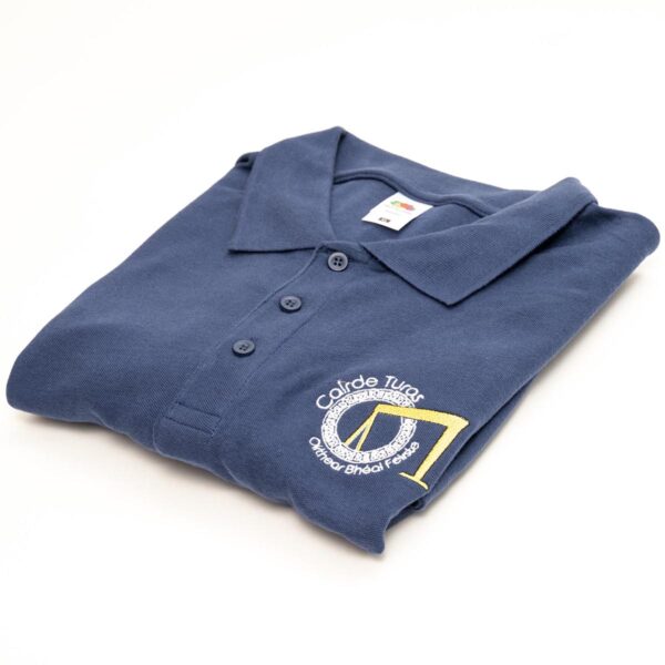 Mens navy blue Cairde Turas cotton polo t-shirt for sale by Journey East bus and walking tours in Belfast Northern Ireland - photo 1170